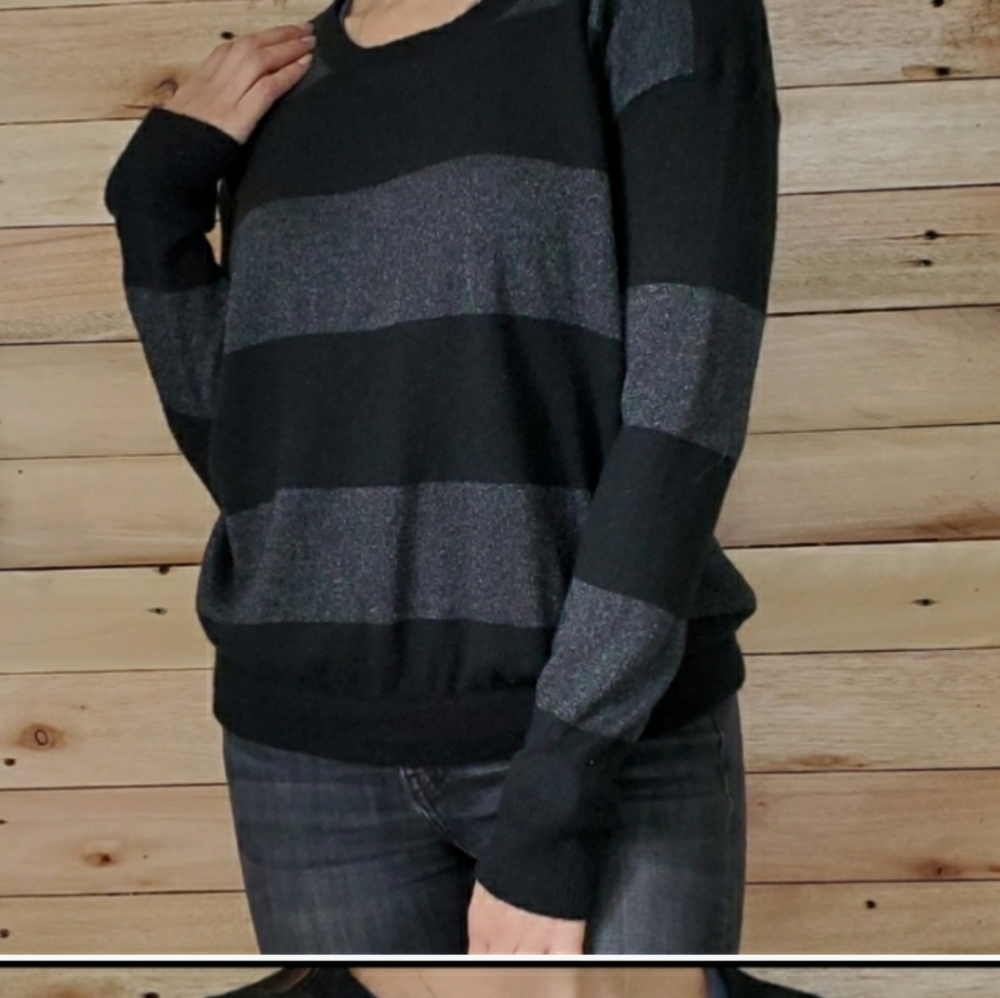 Vince striped crew neck Cashmere shimmer sweater